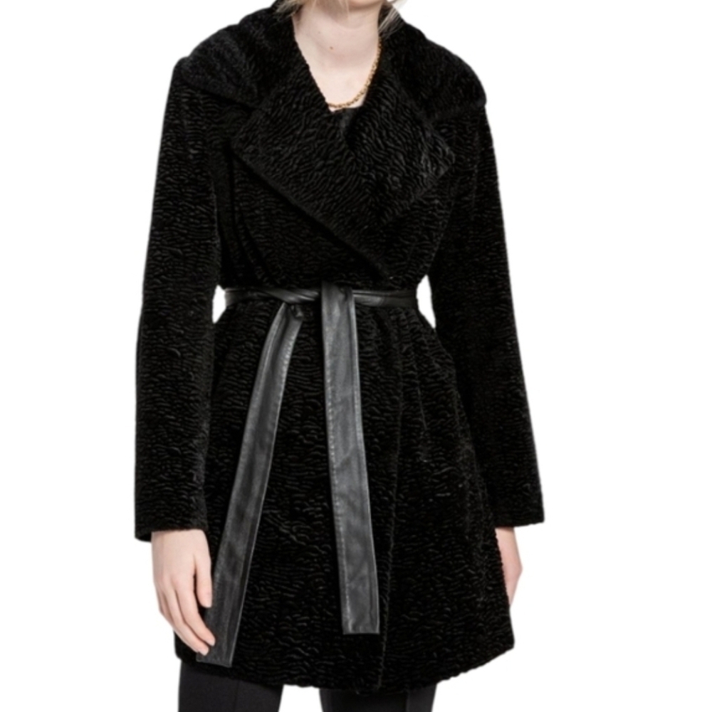 Calvin Klein Faux Fur Persian Black coat  It Girl Boho Monochromatic Y2K Size XL